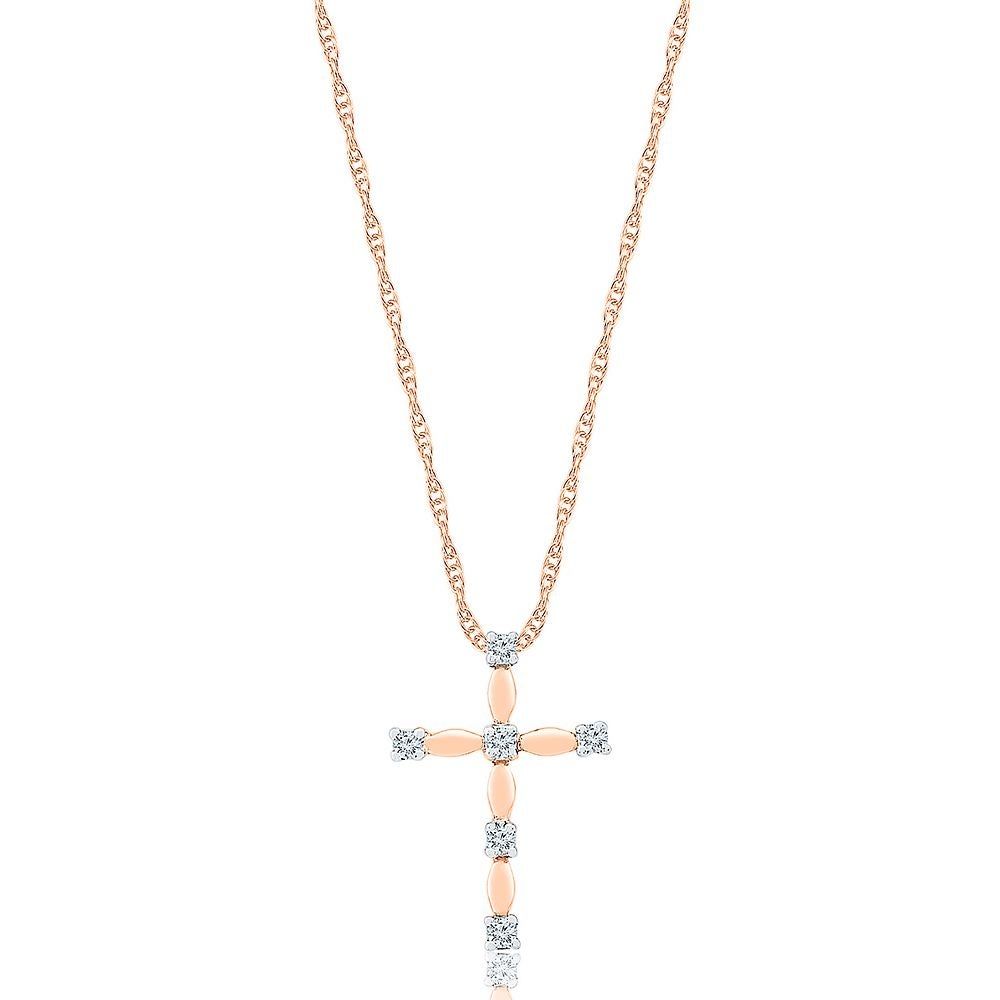 Diamond Cross Pendant in 10K Rose Gold