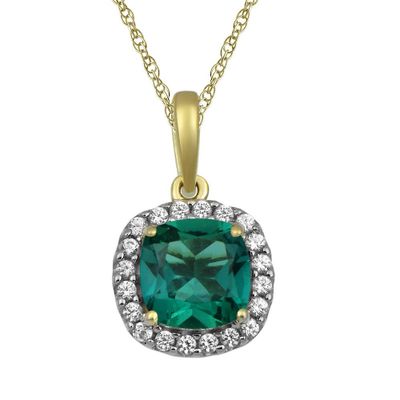 Lab-Created Emerald & White Sapphire Pendant in 10K Yellow Gold