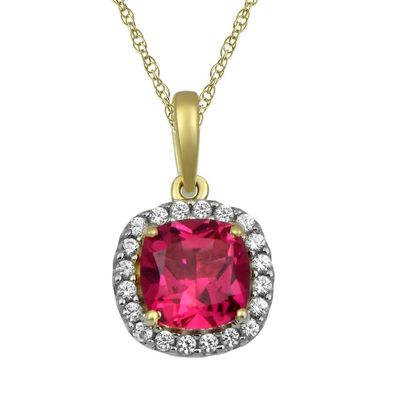 Lab-Created Ruby & White Sapphire Pendant in 10K Yellow Gold