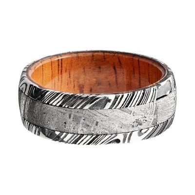 Lashbrook® Men's Band Damascus Steel, Meteorite & Wood, 8MM