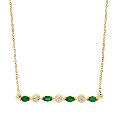 Emerald & 1/10 ct. tw. Diamond Bar Necklace in 14K Yellow Gold