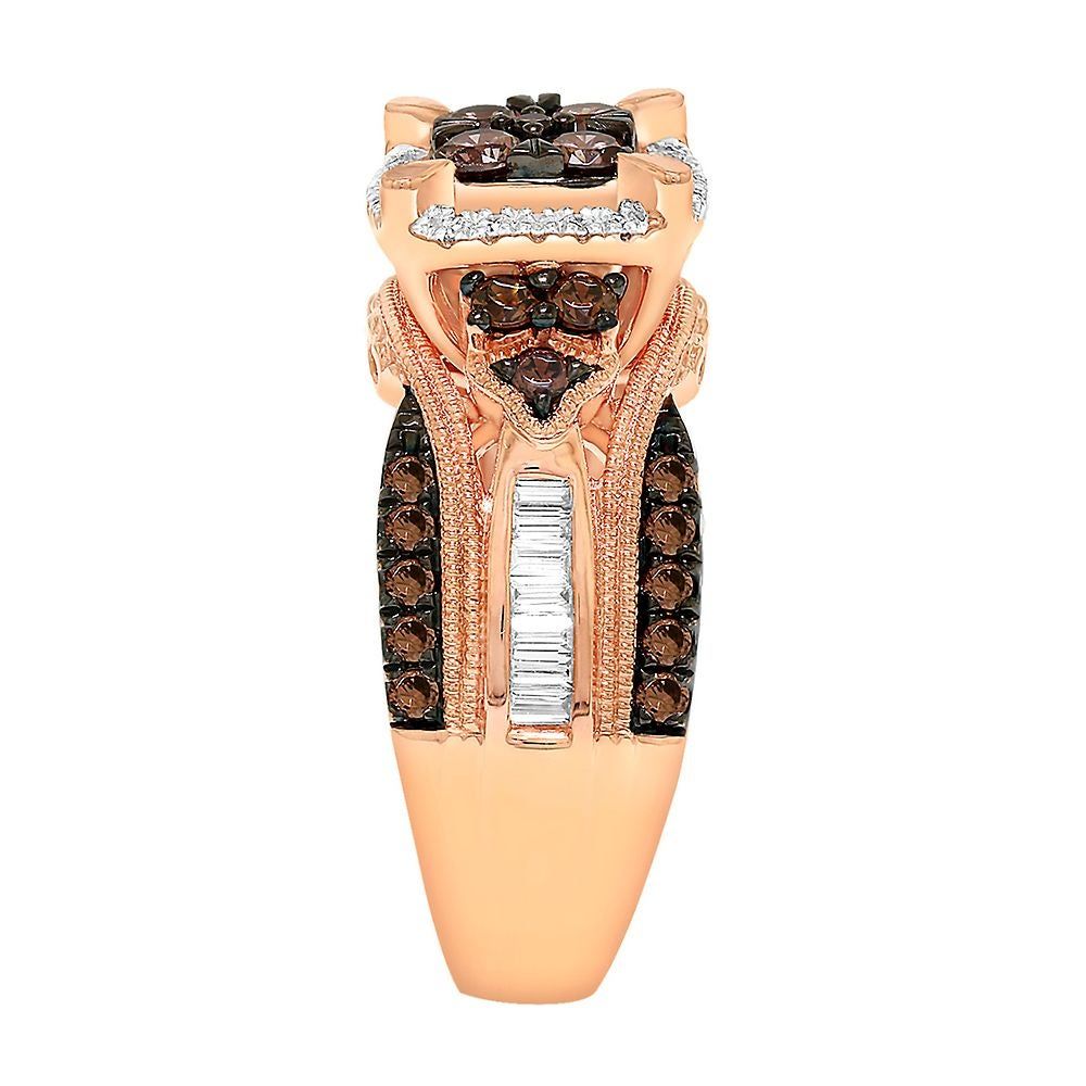 1 ct. tw. Champagne & White Diamond Halo Ring 10K Rose Gold