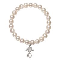 Freshwater Cultured Pearl & Cubic Zirconia Fish Bracelet in Sterling Silver