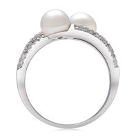 Freshwater Cultured Pearl & Lab-Created White Sapphire Wrap Ring Sterling Silver