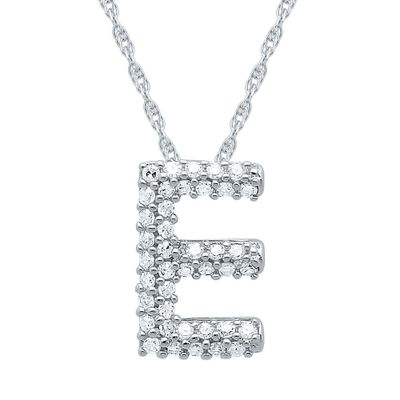 1/7 ct. tw. Diamond E Initial Pendant in 10K White Gold