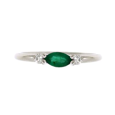 Emerald & Diamond Stack Ring 10K White Gold