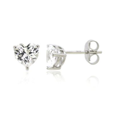 Lab-Created White Sapphire Heart Stud Earrings in Sterling Silver
