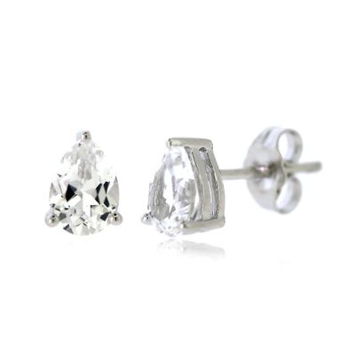 Lab-Created White Sapphire Pear Shaped Stud Earrings in Sterling Silver