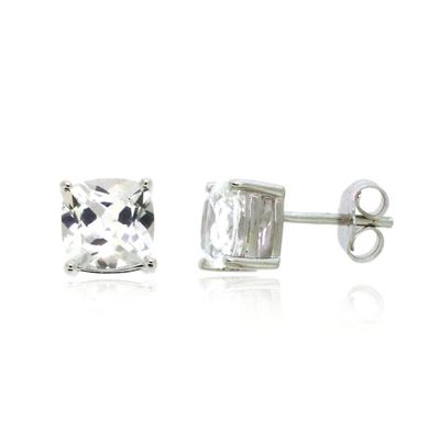 Lab-Created White Sapphire Cushion Stud Earrings in Sterling Silver