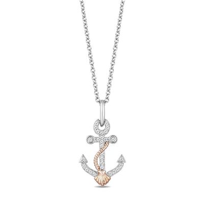 Ariel Diamond Anchor Pendant in Sterling Silver & 10K Rose Gold (1/10 ct. tw.)