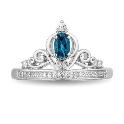 Cinderella London Blue Topaz Carriage Ring with Diamonds Sterling Silver (1/10 ct. tw.)