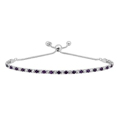 Amethyst & Lab-Created White Sapphire Bolo Bracelet in Sterling Silver