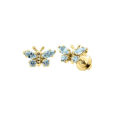 Children's Light Blue Simulated Diamond Butterfly Earrings in 14K Yellow Gold