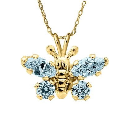 Children's Light Blue Simulated Diamond Butterfly Pendant in 14K Yellow Gold