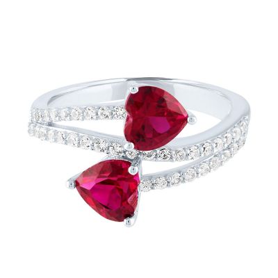 Lab-Created Ruby & White Sapphire Heart Ring Sterling Silver