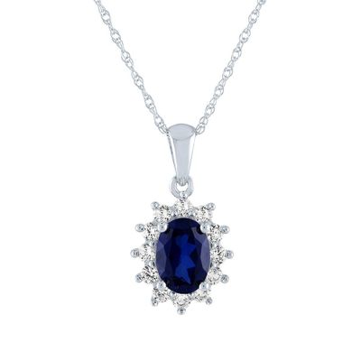 Lab-Created Blue & White Sapphire Pendant in 10K White Gold