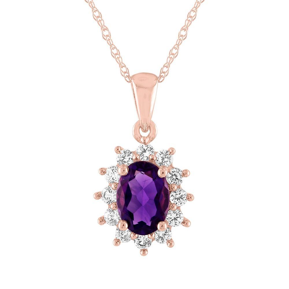 Amethyst & Lab-Created White Sapphire Pendant in 10K Rose Gold