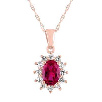 Lab-Created Ruby & White Sapphire Pendant in 10K Rose Gold