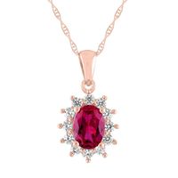 Lab-Created Ruby & White Sapphire Pendant in 10K Rose Gold