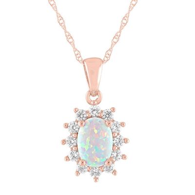 Lab-Created Opal & White Sapphire Pendant in 10K Rose Gold