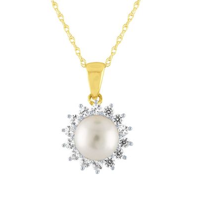 Freshwater Cultured Pearl & Lab-Created White Sapphire Pendant in 10K Yellow Gold