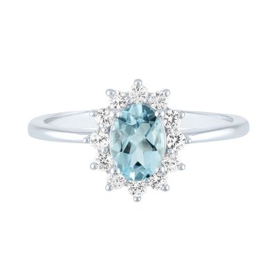 Aquamarine & Lab-Created White Sapphire Ring 10K Gold