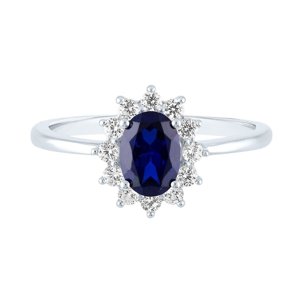 Lab-Created Blue & White Sapphire Ring 10K Gold