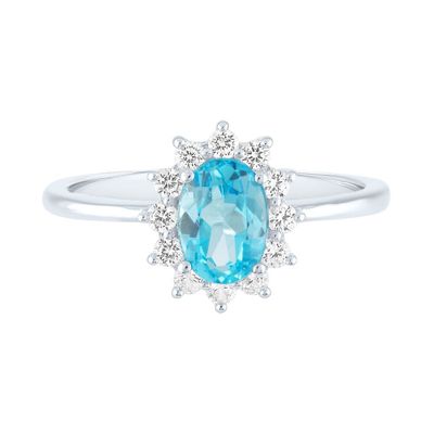 Blue Topaz & Lab-Created White Sapphire Ring 10K Gold
