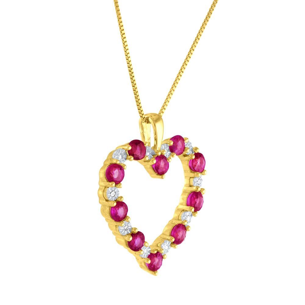 Ruby & Diamond Heart Pendant in 10K Yellow Gold