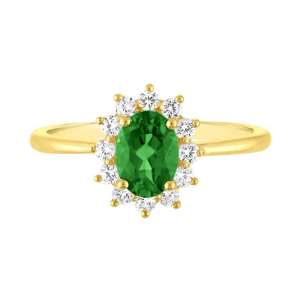 Lab-Created Emerald & White Sapphire Ring 10K Yellow Gold