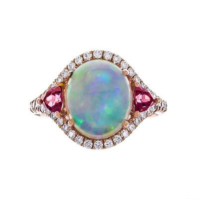 Ethiopian Opal, Pink Tourmaline & 3/8 ct. tw. Diamond Ring 14K Rose Gold