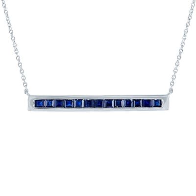 Sapphire Bar Necklace in 10K White Gold