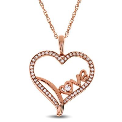 1/4 ct. tw. Diamond "Love" Heart Pendant in 10K Rose Gold