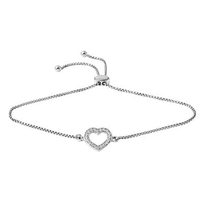 Rhythm & Muse™ Lab-Created White Sapphire Open Heart Bolo Bracelet in Sterling Silver