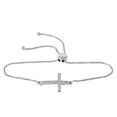 Rhythm & Muse™ Lab-Created White Sapphire Cross Bolo Bracelet in Sterling Silver
