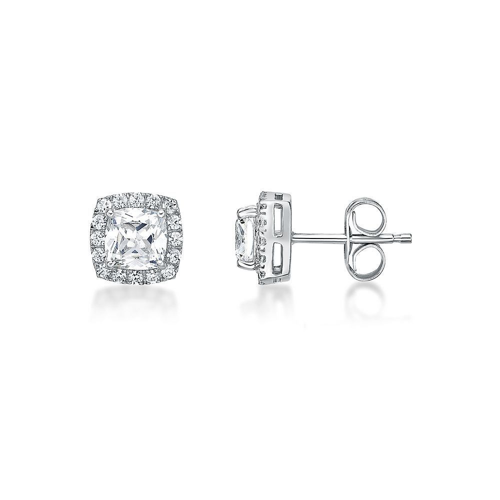 Lab-Created White Sapphire Halo Earrings in Sterling Silver