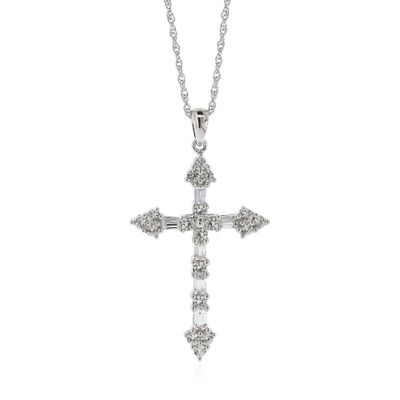 Lab-Created White Sapphire Cross Pendant in Sterling Silver