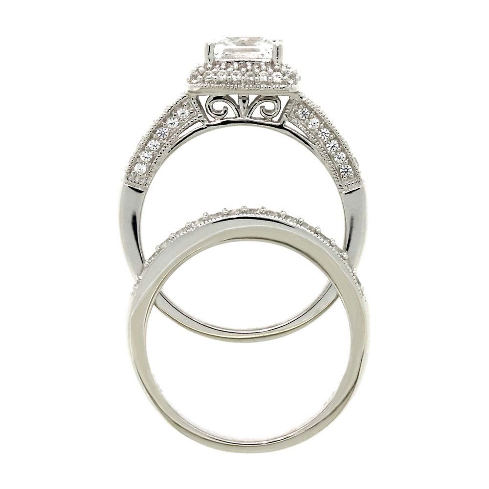 Lab-Created White Sapphire Halo Ring Set Sterling Silver