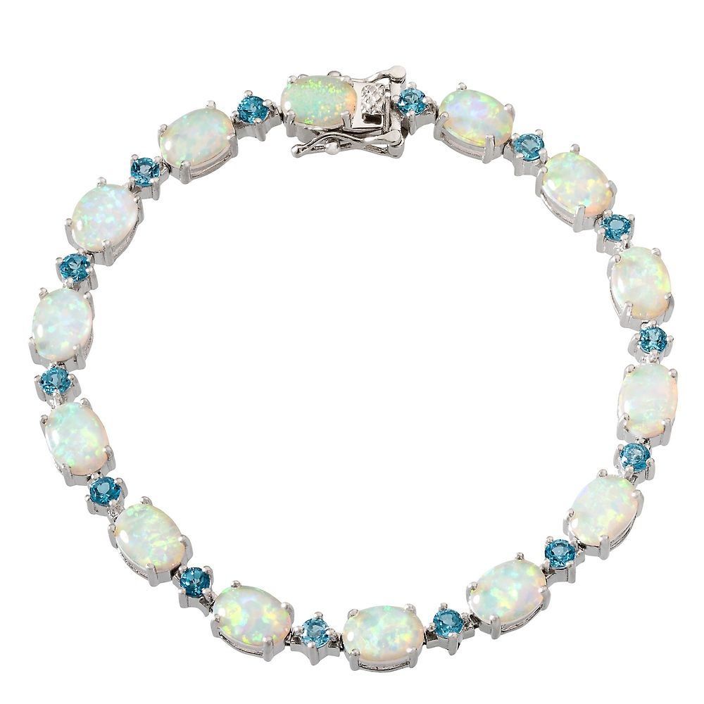 Lab-Created Opal & Swiss Blue Topaz Tennis Bracelet in Sterling Silver