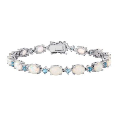 Lab-Created Opal & Swiss Blue Topaz Tennis Bracelet in Sterling Silver