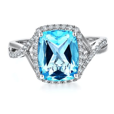 Swiss Blue Topaz & Lab-Created White Sapphire Ring Sterling Silver
