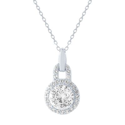 Lab-Created White Sapphire Halo Pendant in Sterling Silver