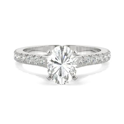 Oval Moissanite Ring with Pave Band 14K White Gold (1 3/4 ct. tw.)