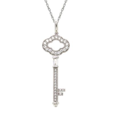 Lab-Created White Sapphire Key Pendant in Sterling Silver