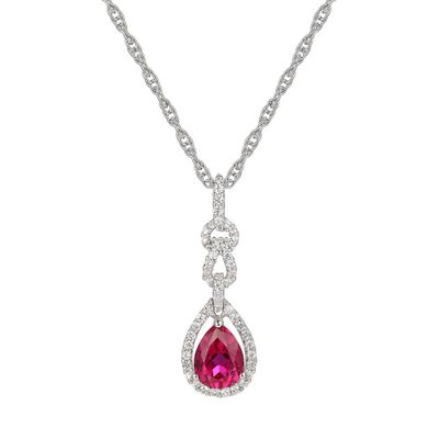 Lab-Created Ruby & White Sapphire Drop Pendant in Sterling Silver