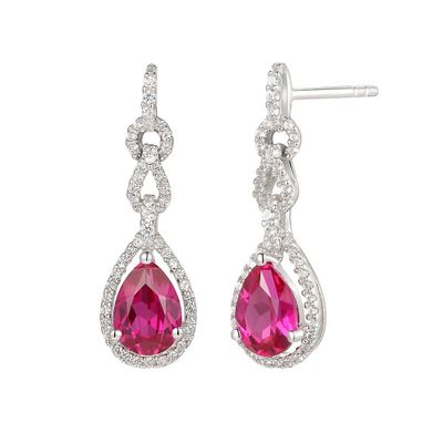 Lab-Created Ruby & White Sapphire Drop Earrings in Sterling Silver