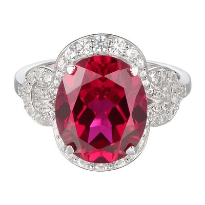Lab-Created Ruby & White Sapphire Oval Ring Sterling Silver