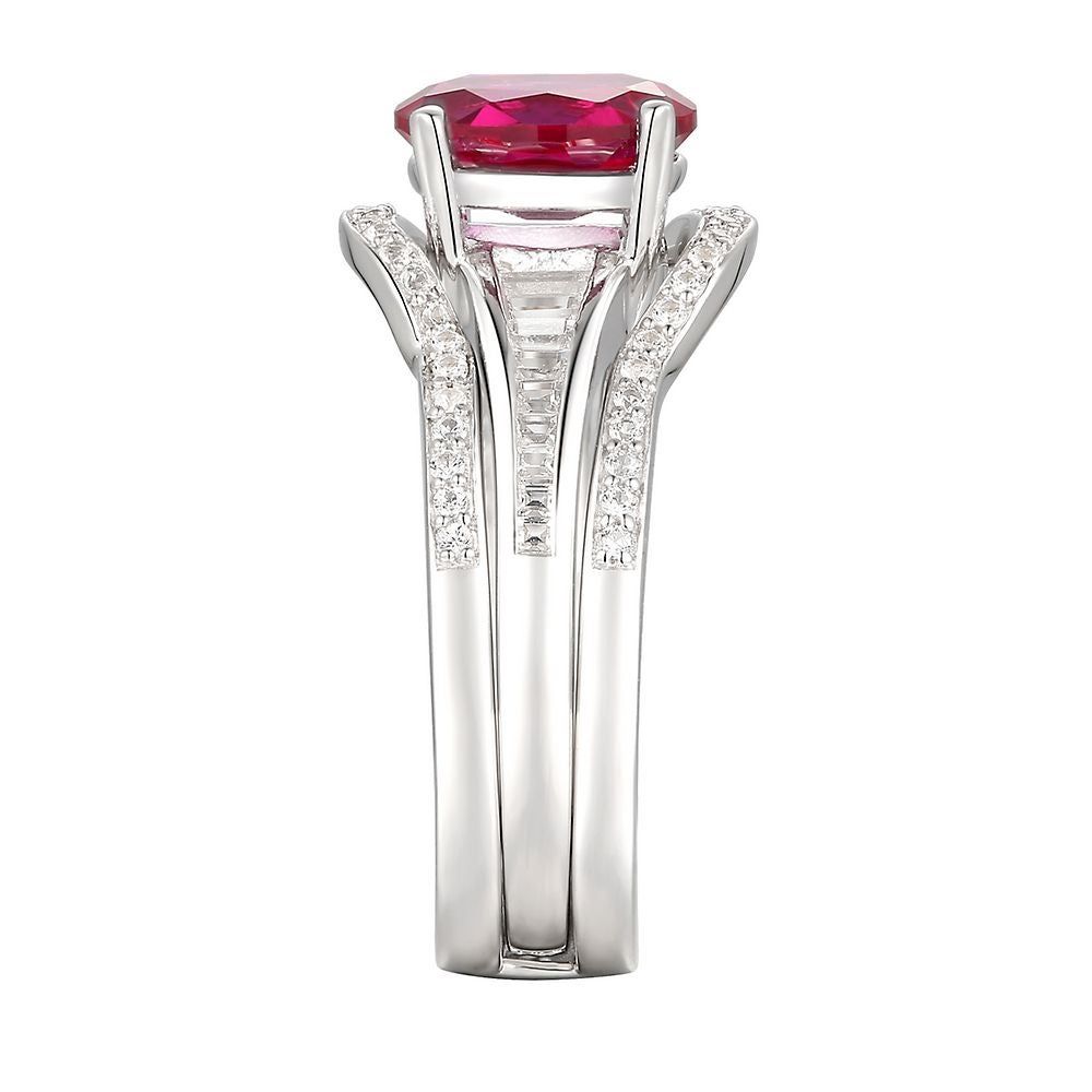 Lab-Created Ruby & White Sapphire Ring Set Sterling Silver