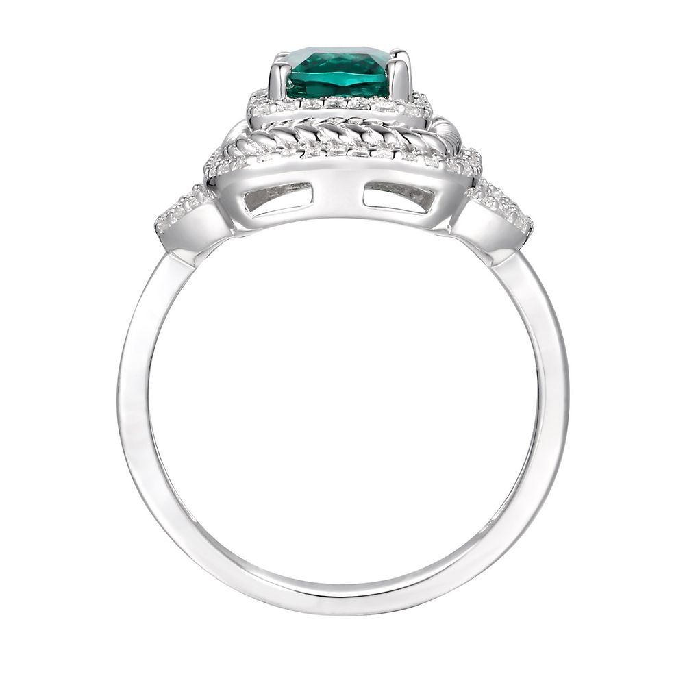 Lab-Created Emerald & White Sapphire Ring Sterling Silver