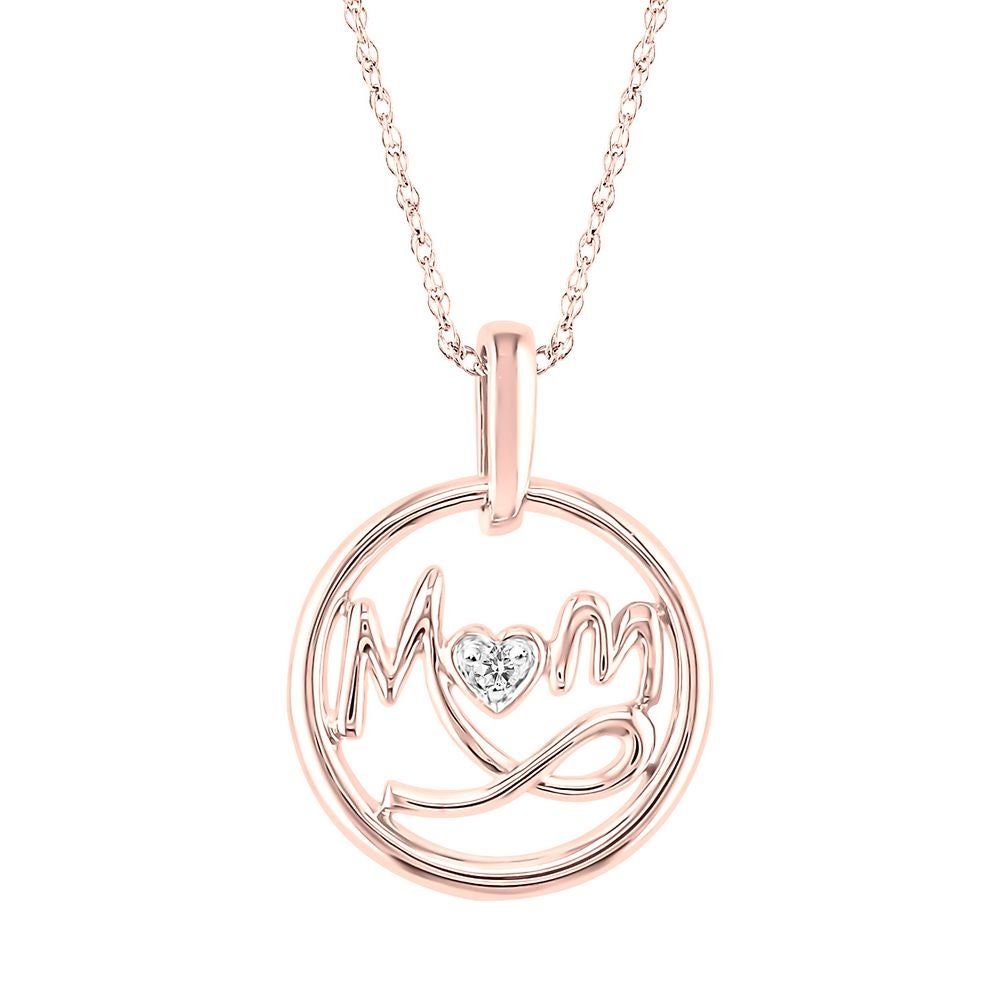 Diamond "Mom" Pendant in 10K Rose Gold